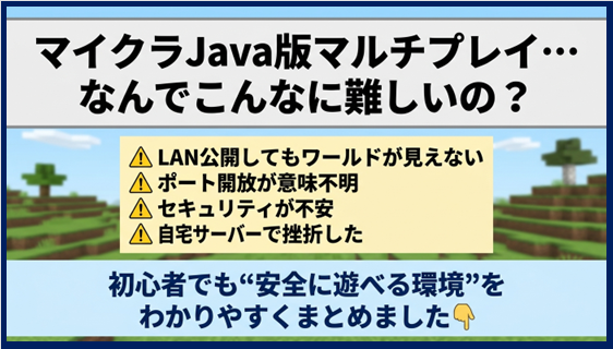 nyasuke_gommyr's tweet photo. LANに公開したのにワールドが見えない。 
ポート開放を調べても意味がわからない。 
「これ、うちの環境が悪いの？」と不安になるあの瞬間。環境を整えるだけで解決できます。 https://t.co/s1tXzuncnh