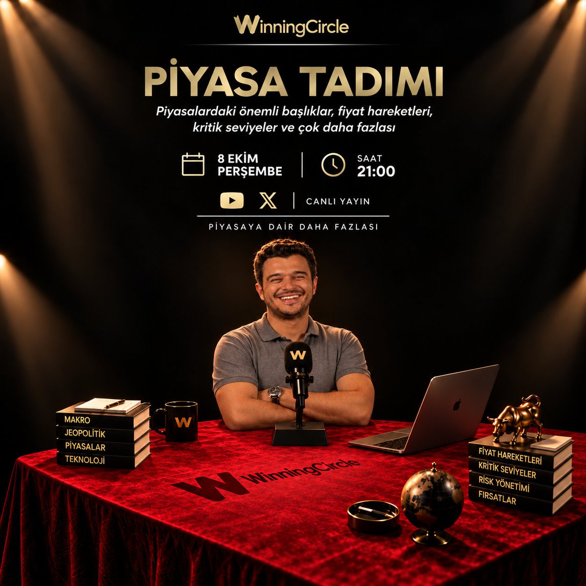 WinC300's tweet photo. Bu akşam piyasaların tadına yine birlikte bakıyoruz👨‍🍳

Küresel piyasalarda öne çıkan başlıkları, güncel fiyat hareketlerini ve kritik seviyeleri, kurucumuz @efebulduk ve eğitmenlerimizden Selma birlikte yorumluyor.

"Piyasa Tadımı" yeni bölümüyle bu akşam saat 21:00'de WinningCircle X ve Youtube hesaplarında!

🔗 https://t.co/MjPdUyAD3G