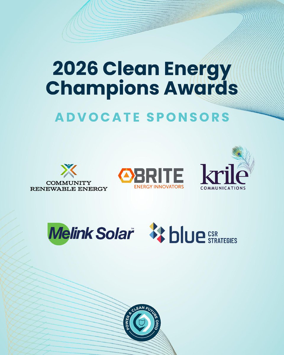PoweraCleanOH's tweet photo. As we head to OSU for this evening’s Clean Energy Champions Awards, we want to thank all of our Advocate Sponsors: Blue CSR Strategies, BRITE Energy Innovators, Community Renewable Energy, Krile Communications, and Melink Solar! https://t.co/5myHkCyGrR