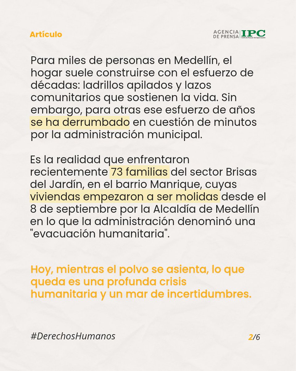 IPCoficial's tweet photo. #DerechosHumanos | 🏠 Garantizar un techo en Medellín es hoy una carrera de obstáculos. Las barreras para construir o adquirir vivienda, sumadas a la falta de respuestas institucionales efectivas, han precarizado el habitar urbano. 

👇🏽👇🏽 https://t.co/jN9yTpA0UZ