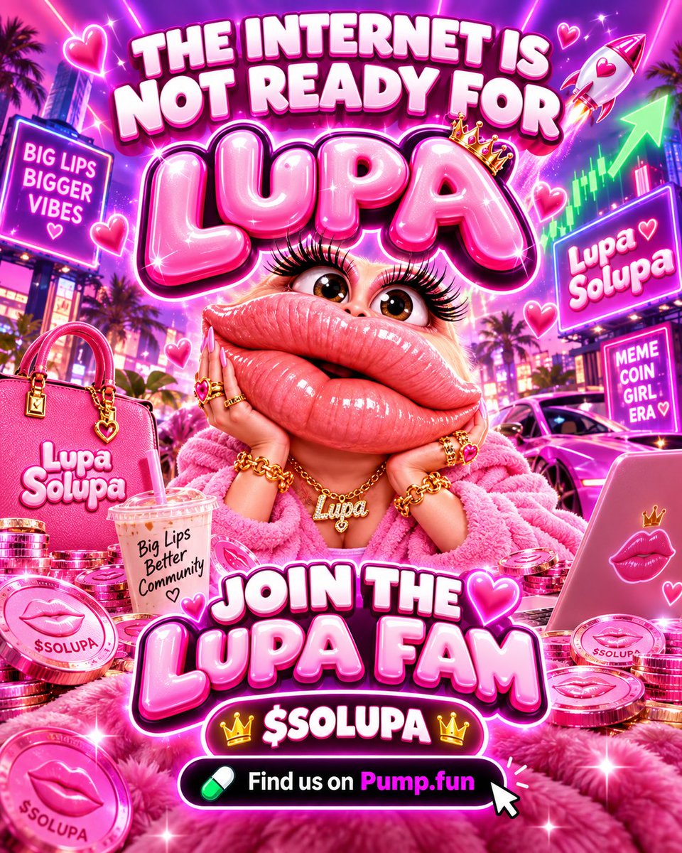 LupaSolupa's tweet photo. 💋 BIG LIPS. BIGGER MEME ENERGY. 🚀

$SOLUPA is here to steal the spotlight! 👑💗

Don’t just watch the madness. JOIN THE LUPA FAM! 🔥

💖 Find us on https://t.co/dgd9LfLQ3t https://t.co/h6OyoOAS8p