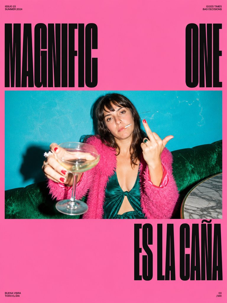 ompemi's tweet photo. Prompt:

> Poster design with the text ''MAGNIFIC ONE'' and ''es la caña'' in the other line https://t.co/0bgvFLHv0W