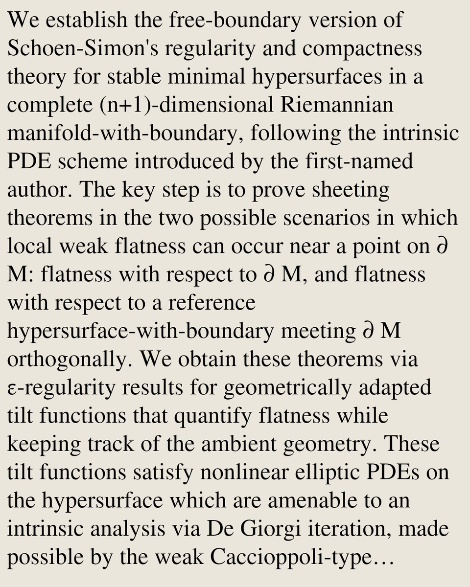 GeometryPapers's tweet photo. Regularity and compactness theory of stable free-boundary minimal hypersurfaces

Costante Bellettini, Martin Man-chun Li, Davide Parise, Lorenzo Sarnataro
https://t.co/voxyQqI7Xr [𝚖𝚊𝚝𝚑.𝙳𝙶 𝚖𝚊𝚝𝚑.𝙰𝙿] https://t.co/VsvL4Ck1FW