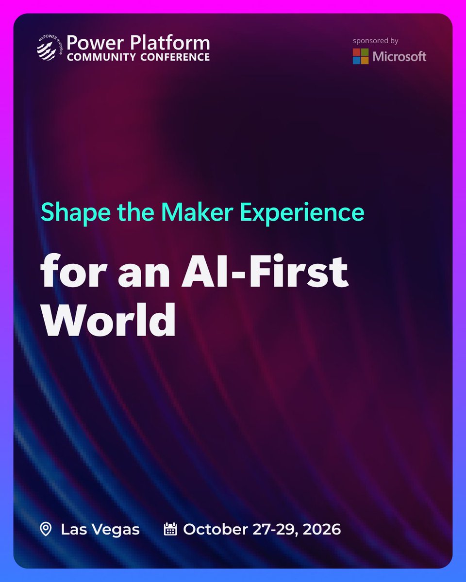 powerplatconf's tweet photo. Register for #PPCC26 https://t.co/qATx0bmXzM How has AI changed the way you build? Join a discussion on how makers are adapting their workflows in an AI-first Power Platform, what they expect next, and where quick wins live. #PowerPlatform #PowerApps https://t.co/cuPmGYYt1B