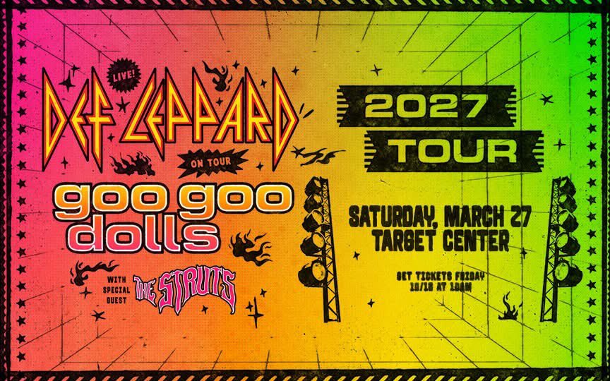 TargetCenterMN's tweet photo. JUST ANNOUNCED! 🎸 Def Leppard &amp; Goo Goo Dolls are coming to Target Center on March 27 with special guest The Struts! 

Tickets on sale this Friday, October 16th @ 10:00 AM CT. https://t.co/FjZrT8zOsC