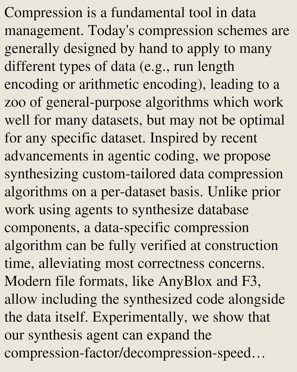 UFCS's tweet photo. The Case for Synthesized Data Compression

Ivan Iachnyk, Mihail Stoian, Luisa Neubauer, Ryan Marcus, Andreas Kipf
https://t.co/n89IhBGYyn [𝚌𝚜.𝙳𝙱] https://t.co/vfA7msqJXu