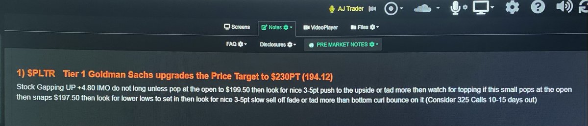 AjTrader7's tweet photo. How do be done in 10mins from the open in https://t.co/S7Y4rFQJ5j 

$PLTR 
My #1 Pick out of 15 I gave this morning.

Pre-Market Notes made it clear
LONG $199.50 with size look for the stock to hit 3-5pts to the upside then top off.

$PLTR hit $204.44

+5pts 500 shares = $2500 https://t.co/56qxnWyq4I