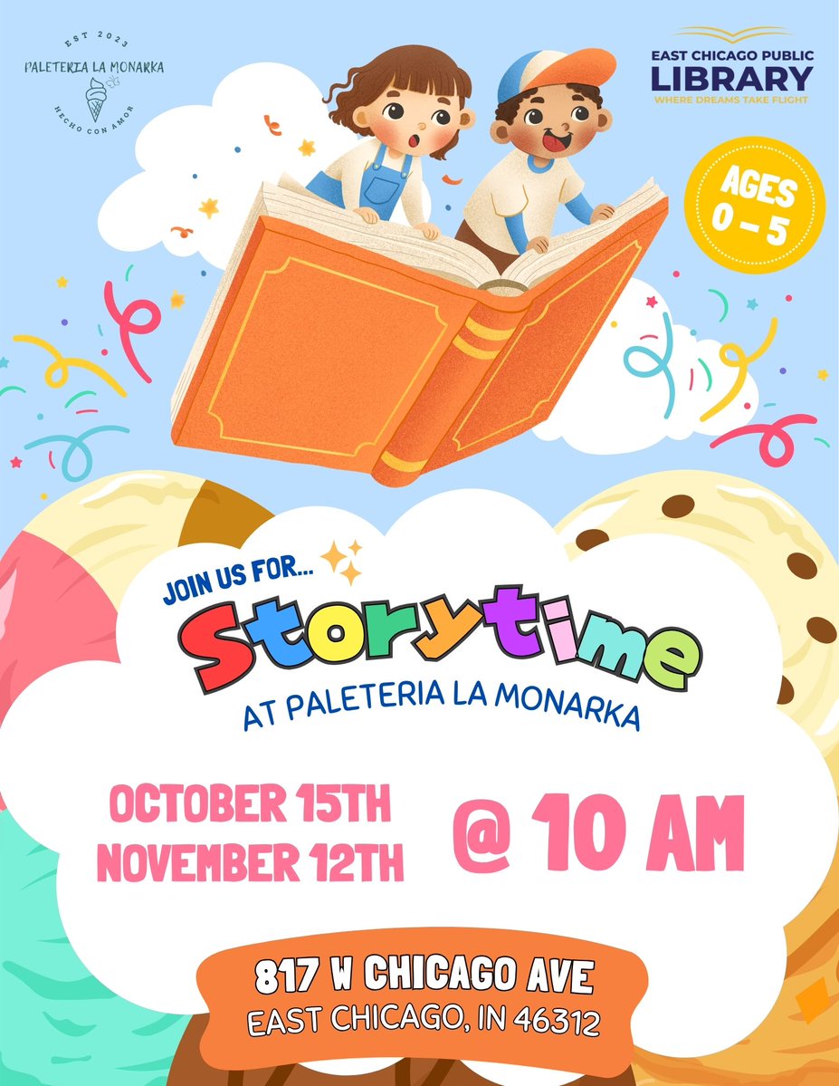 ECPublicLibrary's tweet photo. Storytime at a Paleteria? Sign us up!🍨✨

Our weekly children's Storytime is visiting Paleteria La Monarka again in one week! If you and your little one love ice cream and fun stories and rhymes, this program was made for you!✨

#paleterialamonarka #ECPL #YouthServices https://t.co/anc90x9RGD