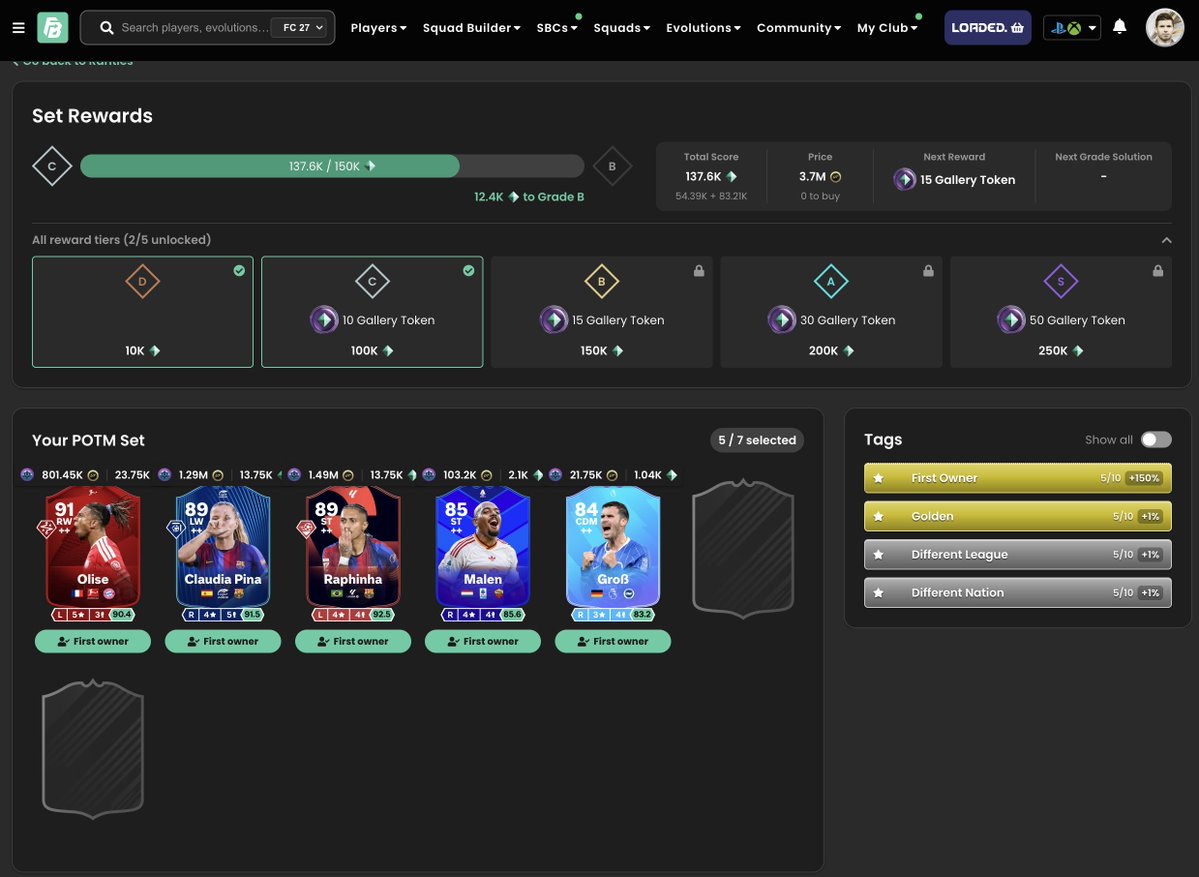 FUTBIN's tweet photo. ✅ Player of The Month Gallery Set is here!

You can't complete it yet, but if you have completed all 5 so far, you're well on your way to B-Tier... 😭😭 https://t.co/i4Y0PE7K6i