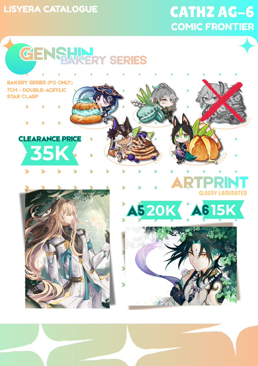 Lisyera_FR's tweet photo. [ GIVEAWAY 💚 + 🔁 + follow ]
COMIFURO 23 CATALOGUE
Pick up and mail order are OPEN! 

🕊Bungo Stray Dogs, Genshin, HSR 
📍Cathz AG-6 both days
📅 PO until 12 &amp; 18 October 2026
🔗 https://t.co/6sQuTdVvnt
✨winner got 5pcs genshin PC

#cf23 #comifuro23catalogue #cf23catalogue https://t.co/dsXMvtYH1c