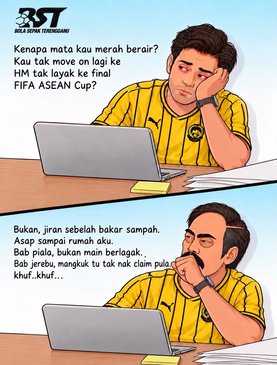 BolaSepakTRG's tweet photo. Bab piala, laju claim. Bab asap, tiba-tiba โbukan kami yang punyaโ. ๐คง๐
Sori cip Lando Zawawi Vrus & Padapoik ๐ฅฒ
#BST #AyohNgoh #khaf #FIFAASEANCup
#harimaumalaya #jerebu #mangkuk https://t.co/84I9WdZ87F