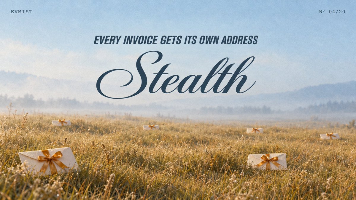 EVMist_'s tweet photo. Every EVMist invoice gets its own address.

Using ERC-5564 stealth addresses, EVMist creates a fresh destination for each ETH invoice. Your client sends payment to that address, keeping your main wallet out of the receiving process.

A new invoice begins with a new address, without carrying over the transaction history attached to your main wallet.

Behind the scenes, cryptographic derivation lets you recognize the receiving address and control its funds using your private keys. The addresses change from invoice to invoice, while control stays with you.

For your client, the experience stays straightforward: open the payment link, review the amount, and pay in ETH. EVMist detects the payment and matches it to the corresponding invoice.

This gives each client payment its own destination and helps reduce its direct public connection to your main wallet.

Transactions remain visible on Ethereum, and sending funds onward to a known wallet can reveal a connection. Stealth addresses protect a specific part of the payment experience: how you receive.

One invoice. One fresh address. Funds controlled by your keys.

https://t.co/yDWtJIae1W