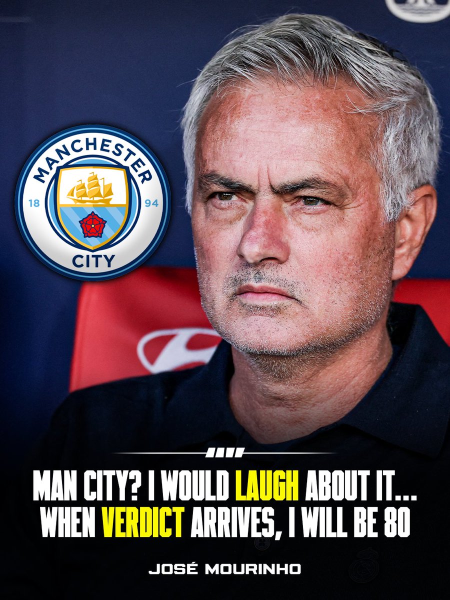 FabrizioRomano's tweet photo. 🚨 José Mourinho on Manchester City verdict: “I’d rather have a bit of a laugh about it…”.

“Being in my 60s, I’ll have to be lucky enough still to be here when the final verdict arrives”.

“Now a ruling will come, then an appeal… I’ll be 80!”, Mourinho told @CorSport. https://t.co/4KeMa0SOEE
