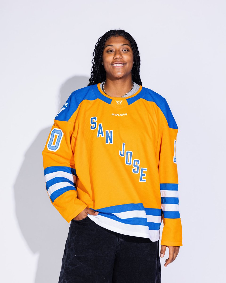 carolinefenyo's tweet photo. Laila Edwards repping the inaugural PWHL San Jose jerseys https://t.co/gvMW3IpdaT
