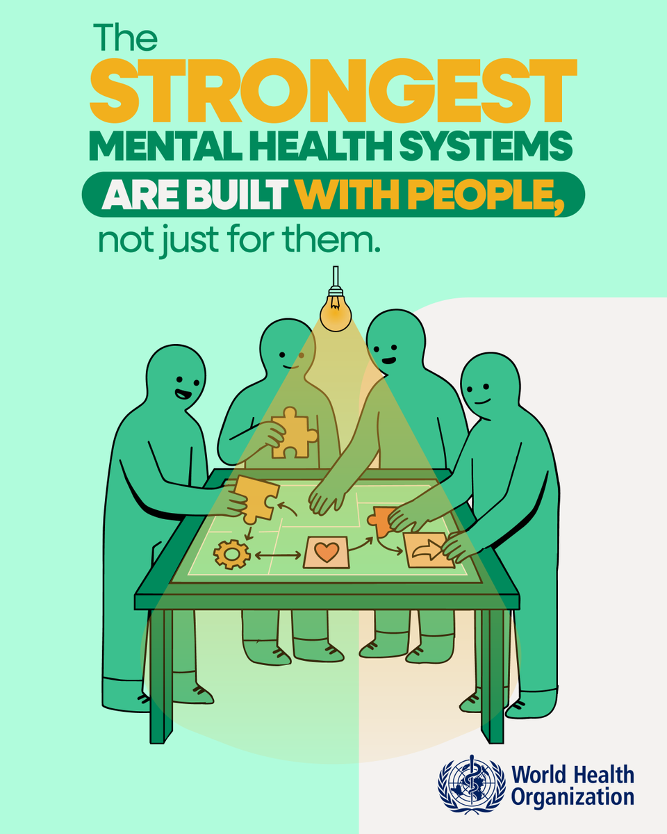 WHOUganda's tweet photo. Lived experience is expertise.

The strongest mental health systems are built with people, not just for them.

People with lived experience understand mental health services in ways that cannot be learned through training or research alone. Their insights help shape services that are more responsive, respectful and grounded in real needs.

On this #WorldMentalHealthDay, let's ensure that lived experience is not only heard, but meaningfully included in decisions that affect mental health care.
#WorldMentalHealthDay
