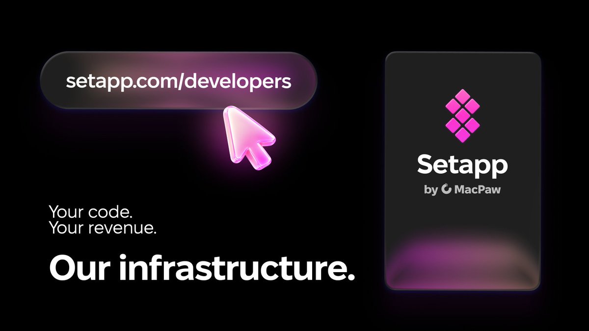 Setapp's tweet photo. Caught us at WeAreDevelopers or not — the offer stands.

You've spent months (years?) building your Mac app. Setapp is where it starts paying back: a subscription platform where users pay once for hundreds of apps. Yours could be one of them.

We put your app in front of users in 110+ countries who already pay for software, and take the operational weight off you: activation, licensing, billing, taxes, support. You build, we handle the rest.

Hundreds of developers already earn with Setapp. And there's room for more → https://t.co/1sMqJG2hmZ