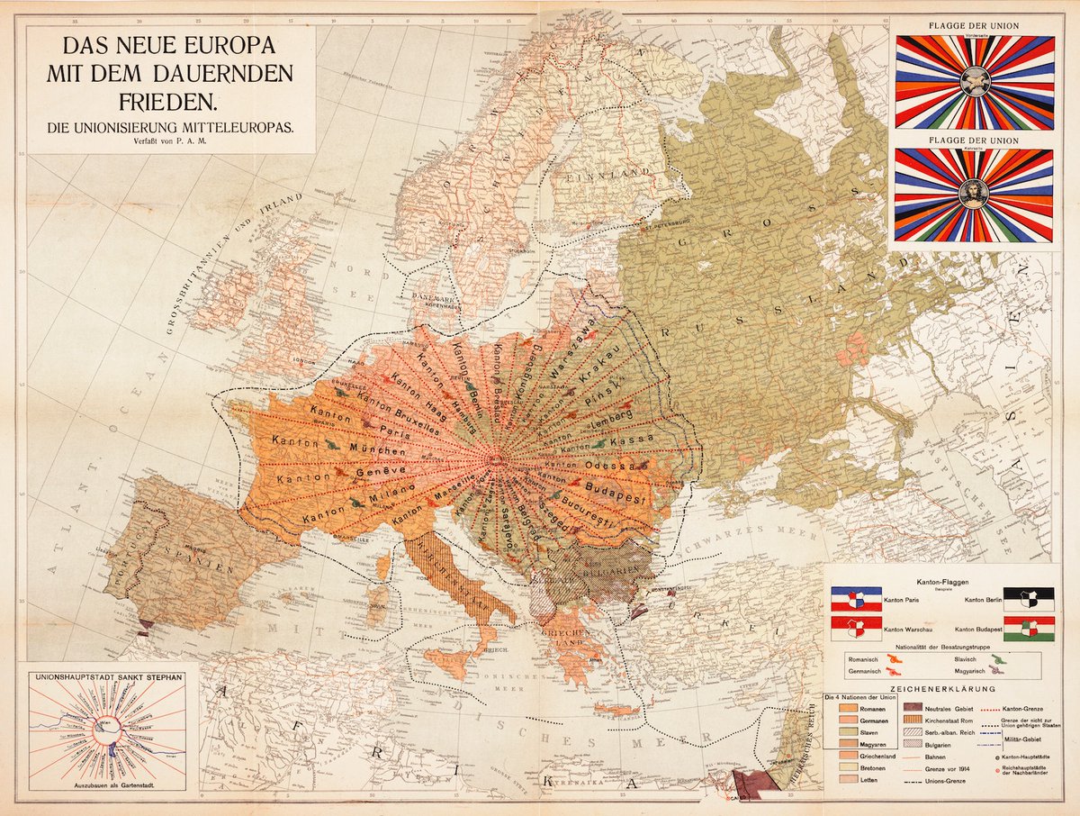 PublicDomainRev's tweet photo. Divide and concur — this radical plan from 1920, for "lasting peace" after WW1, proposed uniting central Europe into 24 wedge-shaped cantons which would radiate out from Vienna’s St. Stephen’s Cathedral: https://t.co/owOW6vllfL https://t.co/rK5jEI7VvV