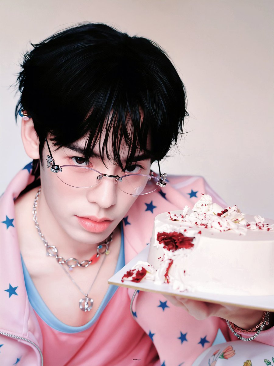 PotatoPuppyi's tweet photo. Even if it's pink, wearing glasses and not wearing them feel completely different. 
🍑
#porsuppakarn https://t.co/IKACLny8We
