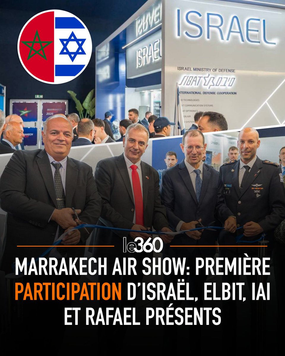 Le360fr's tweet photo. 🇲🇦🇮🇱 Le ministère israélien de la Défense conduit une délégation d’industriels au Marrakech Air Show. C’est la première participation officielle d'Israël à un salon de défense organisé au Royaume depuis la signature de l’accord tripartite, le 22 décembre 2020.

→ https://t.co/VZLrtTQ5aV