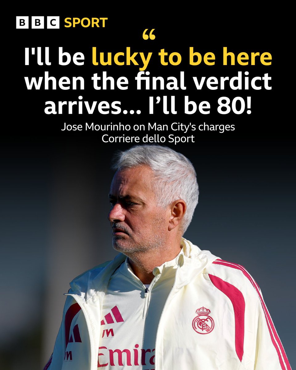 BBCMOTD's tweet photo. Jose Mourinho isn't expecting the verdict for Man City's charges to come anytime soon ⏳ https://t.co/MKl44wwEo2