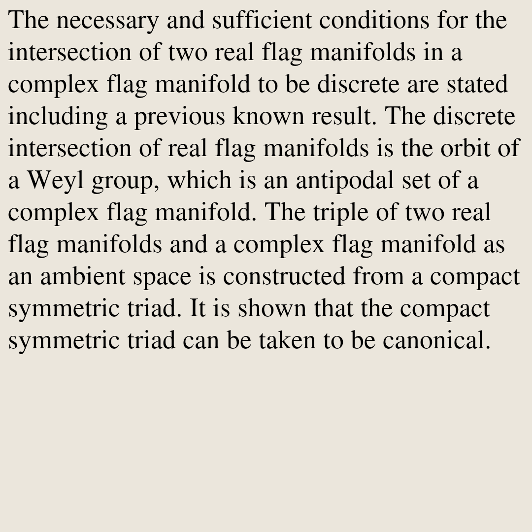GeometryPapers's tweet photo. The intersection of two real flag manifolds in a complex flag manifold, and the canonical form of a compact symmetric triad

Kurando Baba, Osamu Ikawa, Shinji Ohno
https://t.co/30g5J4w5LF [𝚖𝚊𝚝𝚑.𝙳𝙶] https://t.co/W4qMvlLLrz