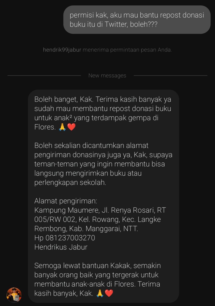 soraipena's tweet photo. temen-temen, aku sangat butuh bantuan kalian untuk sebarkan postingan ini 🥹

saat ini anak-anak yang terdampak gempa di Flores, NTT, lagi membutuhkan bantuan berupa buku, tas, sepatu dan perlengkapan sekolah lainnya.

kalau ada yang berkenan ikut membantu, bisa langsung hubungi nomor yang tertera di bawah ini. sekecil apa pun bantuannya, semoga bisa berarti buat mereka. 

#WargaBantuWarga
