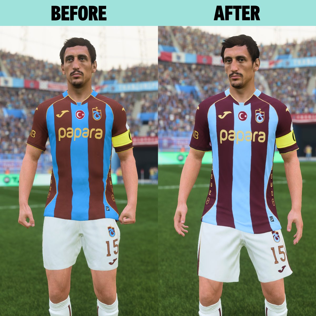RODEMODS's tweet photo. 🚨 FC27 modding has officially started.

RODE’s FC27 Club Expansion Mod is coming soon.

One of my first priorities is fixing an issue EA regularly gets wrong: kit colours.

They may seem like small changes, but getting the correct shades, trims, shorts and socks makes a huge difference in-game.

Here are 7 early examples 🧵

Thanks to @FIFER_Mods for making this possible