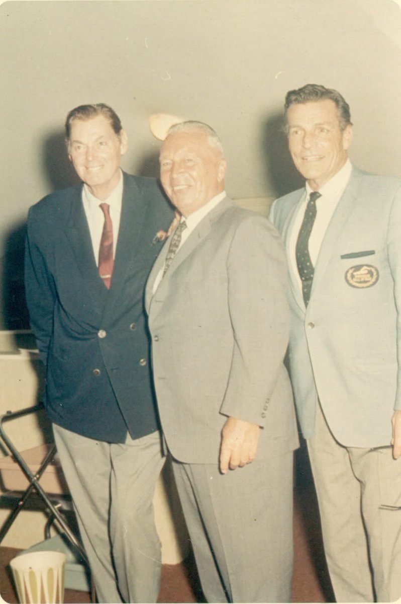 ISHOF's tweet photo. Today for Throwback Thursday we are taking a trip back to the 1965 honoree ceremonies east and west meet.

L to R Johnny Weissmuller, Coach Al Neuschaefer, and Buster Crabbe. https://t.co/IoKfrnTawT