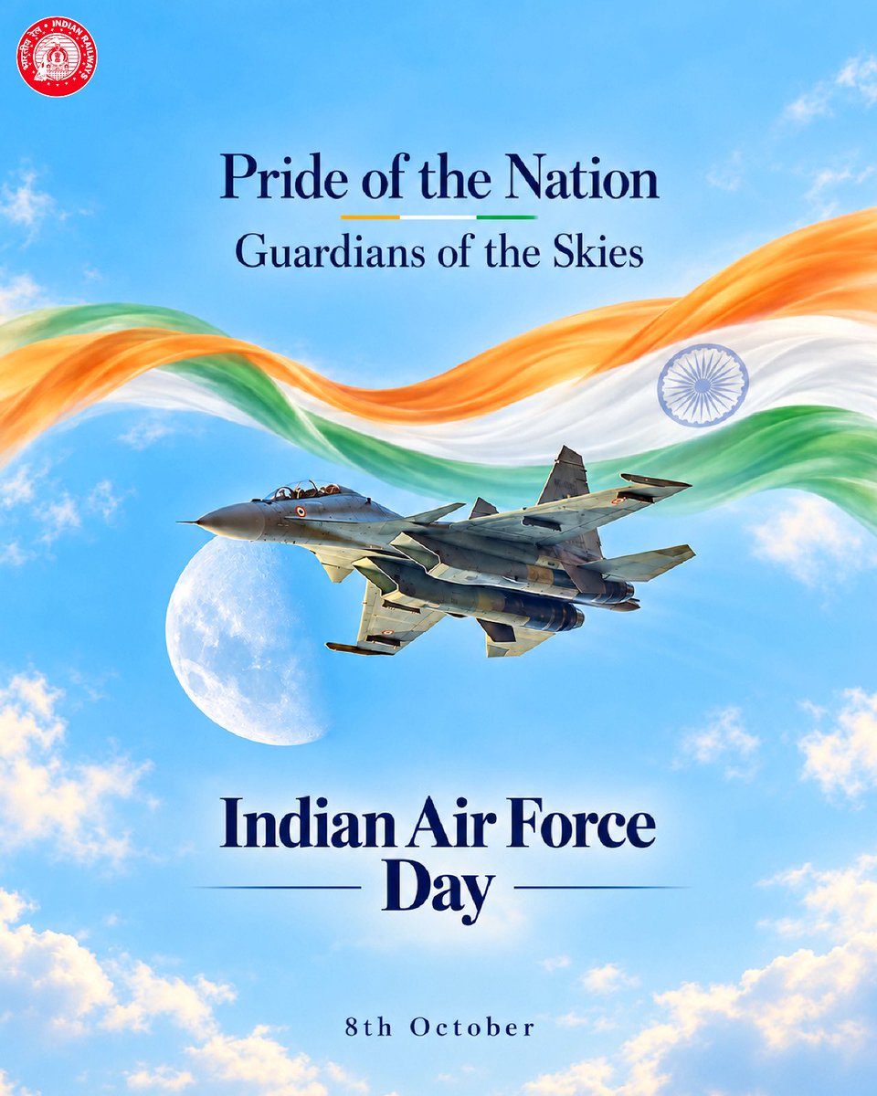RailMinIndia's tweet photo. Saluting the courage, dedication and unwavering spirit of the Indian Air Force warriors who safeguard our skies and protect our nation.
#IndianAirForceDay https://t.co/tGZ2oA1HZw