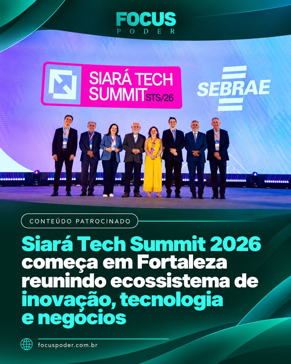 focuspoder's tweet photo. O Siará Tech Summit 2026 começou nesta quarta-feira (7), no Centro de Eventos do Ceará, em Fortaleza, reunindo empreendedores, startups, investidores, universidades, grandes empresas e representantes do poder público para três dias de conexões, tecnologia e oportunidades https://t.co/Bjf4HYzgsS