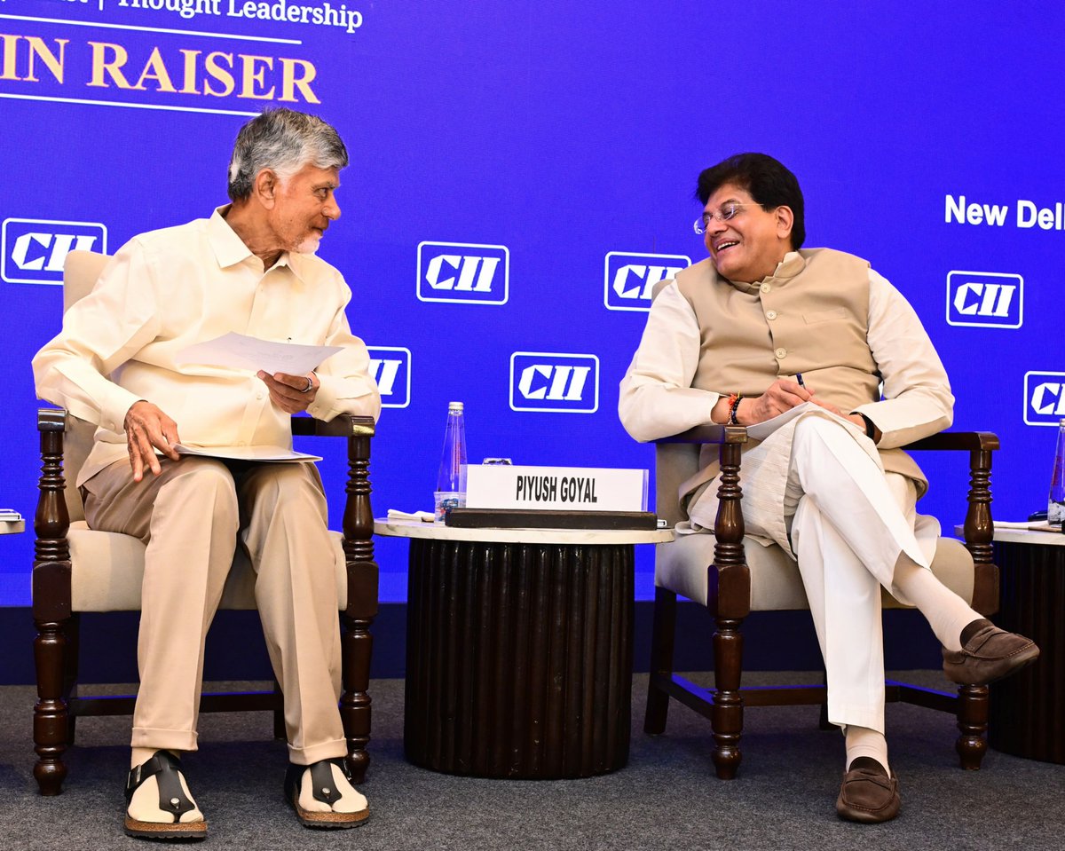 ncbn's tweet photo. Participated in the curtain raiser of the 31st @followCII Partnership Summit 2026 in New Delhi today alongside Hon'ble Union Minister of commerce and industries  Shri @PiyushGoyal Ji.

Andhra Pradesh is transitioning from ‘Ease of Doing Business’ to ‘Speed of Doing Business’ through tech-enabled governance. 

Since June 2024, AP has built an investment pipeline of 714 projects worth ₹22.6 Lakh Crore with a potential to create 7.1 Lakh jobs for our youth.

From a Drone City in Orvakal & a Global Horticulture Hub in Rayalaseema, to a Quantum Valley in Amaravati & Green Hydrogen ecosystems, AP is scaling up across every sector. 

I invite global business leaders and investors to join us at the 31st CII Partnership Summit in Visakhapatnam on November 12–13, 2026. Partner with Andhra Pradesh where speed, scale, stability, drive progress!