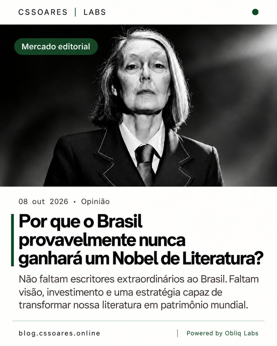 mdassisonline's tweet photo. Por que o Brasil provavelmente nunca ganhará um Nobel de Literatura? — Não faltam escritores extraordinários ao Brasil. Faltam visão, investimento e uma estratégia capaz de transformar nossa literatura em patrimônio mundial. https://t.co/HO5MUIgPvm https://t.co/JeTpX0pjgY