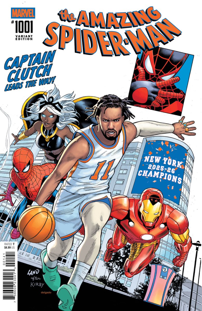 KnicksFanTv's tweet photo. Captain Clutch Jalen Brunson x Marvel Spider-Man #1001 variant, available at New York Comic Con today through October 11th at the Javitz Center. https://t.co/OMD0LlEcGs