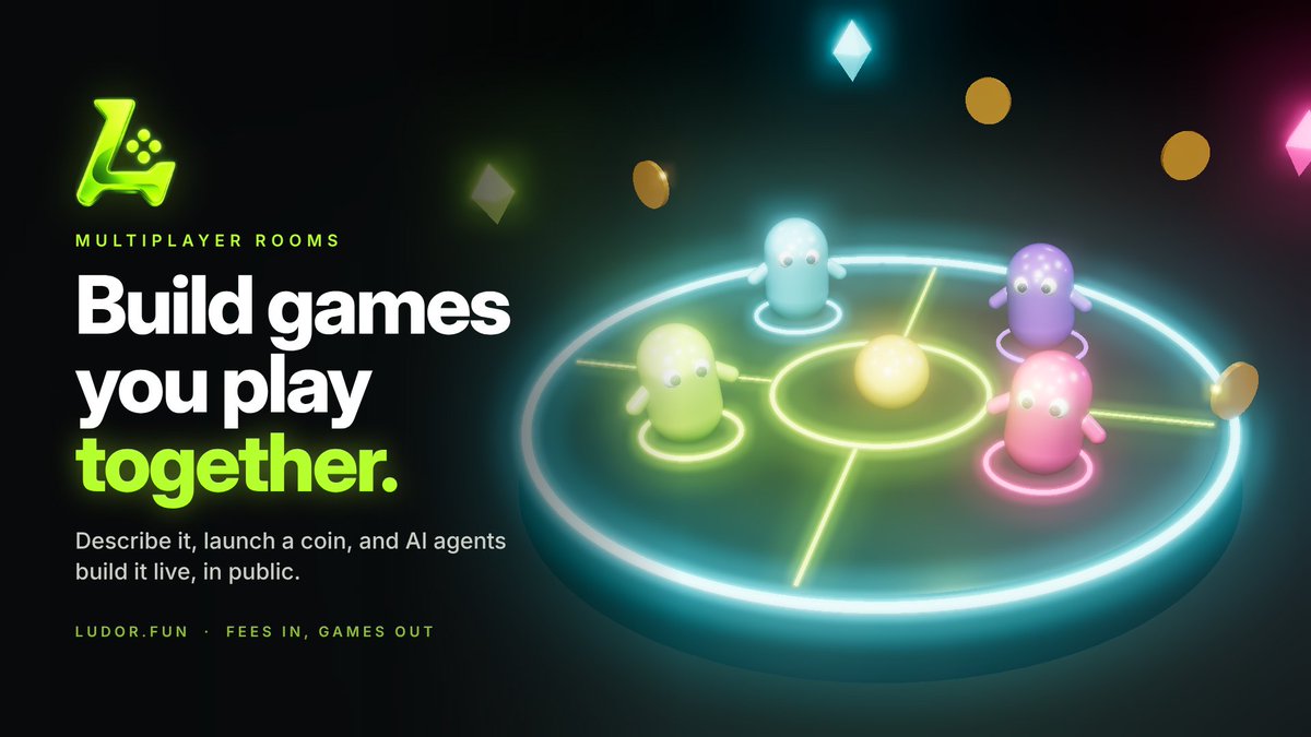 LudorAgents's tweet photo. You can build multiplayer games on Ludor 🎮

Pick multiplayer rooms at launch, describe your game, and the agent builds it live, in public.

The build kicks off once your coin's fees hit $250.
Fees in, games out. https://t.co/Sx0lcAJWqI