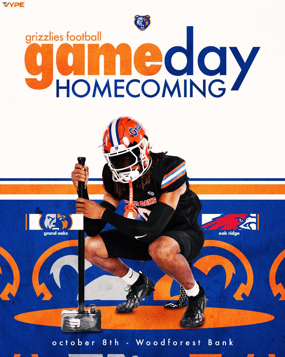 GOaksFootball's tweet photo. ๐๐ฅ ITโS HOMECOMING GAME DAY, GRIZZLY NATION! ๐ฅ๐
The lights are brighter, the energy is louder, and thereโs NOTHING like HOMECOMING at GRAND OAKS!
๐ป GRAND OAKS GRIZZLIES ๐ OAK RIDGE WAR EAGLES ๐ฆ
๐
Thursday, October 8th
๐ Woodforest Bank Stadium
โฐ7 pm
#GROWL https://t.co/XqACt5ntXu