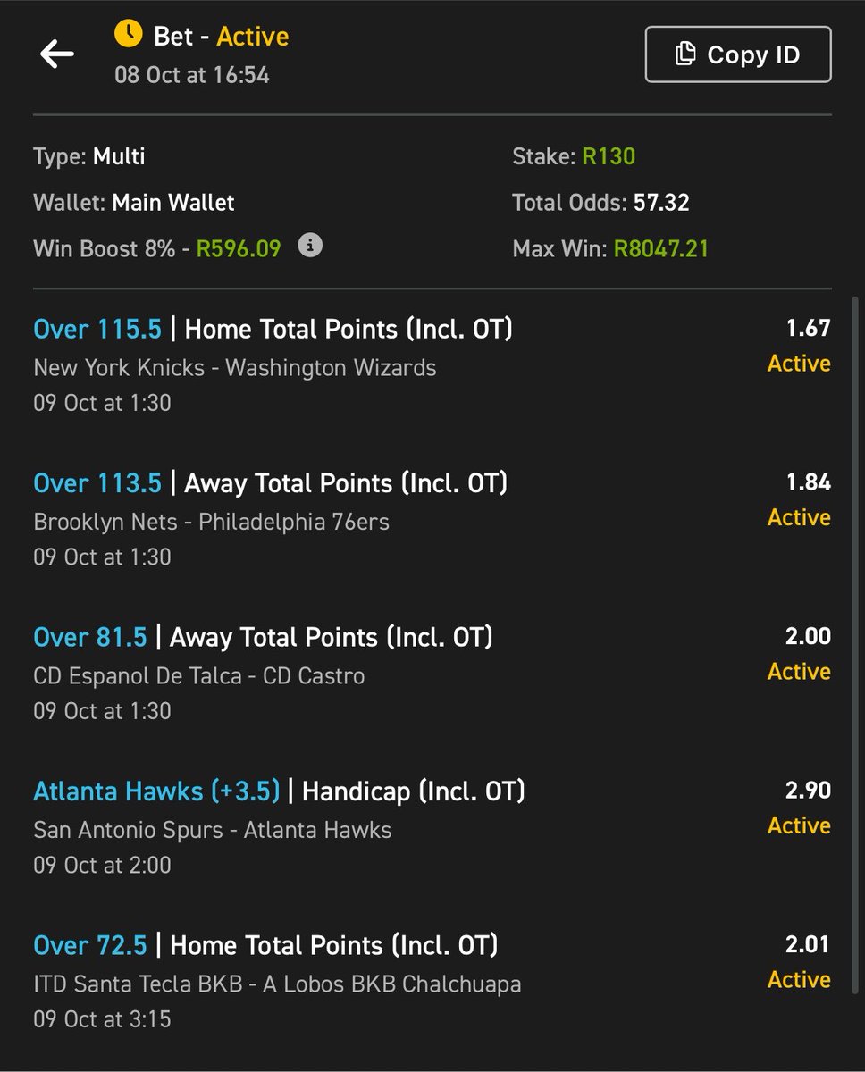 DebraaErica's tweet photo. ⛹️‍♂️⛹️‍♂️…3️⃣

57 odds ✅🧑‍🍳

NBA🏀 Pre-Season🇺🇸🔥

Ticket 3️⃣

Basketball 🏀@Easybet_SA🏆

▶️Booking Code: 03-357688

Bet link: https://t.co/sWYyUn25Rr

👉Promo Code: ERICA50

🔞18+ only. 

⚠️T&amp;Cs apply https://t.co/IZXtUBEfH2