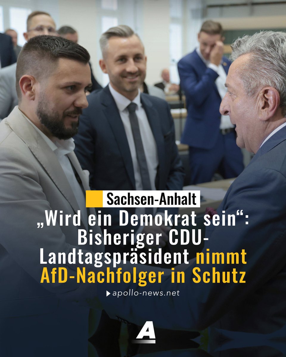 apollo_news_de's tweet photo. Der bisherige CDU-Landtagspräsident von Sachsen-Anhalt hat gelassen auf die Wahl seines AfD-Nachfolgers Rausch reagiert. Zudem kritisierte er die Brandmauer und warf der CDU vor, in der Energiepolitik „genauso falsch wie die Grünen“ zu liegen.
https://t.co/09ijp8bX3J https://t.co/d4pUlJHxp7