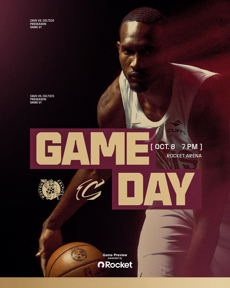 cavs's tweet photo. PRESEASON GAME 1.

🕖 7:00PM ET
📺 @DAZN 
📻 @wtam1100, @wmms, La Mega 1300
📝 https://t.co/ajX65ImKWz

@RocketOTD | #LetEmKnow https://t.co/EAo3eJxb22