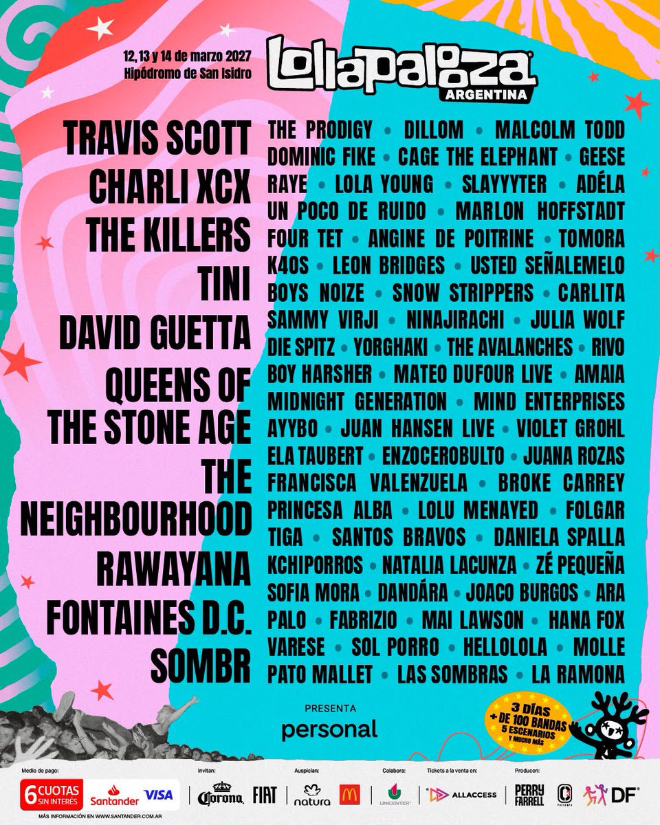 weinthecrowd's tweet photo. Lineup do Lollapalooza Argentina 2027. 🇦🇷 #LollaAR https://t.co/V0UImSMdCs