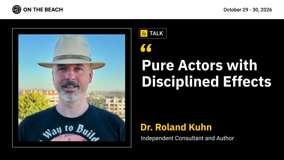 JOTBConf's tweet photo. The Doctor is HERE! @rolandkuhn  is back at J On The Beach after missing last year.

He shows how Rust actors split pure computation from effects for deterministic simulation testing, using Cardano's Amaru node.

📍 Torremolinos · Oct 29–30

#RustLang #Actors https://t.co/l5PTDOkdRe