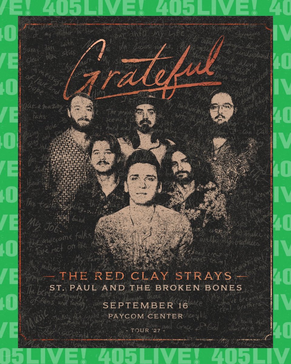 PaycomCenter's tweet photo. PRESALE IS LIVE 🚨 The Red Clay Strays Grateful Tour is coming to #PaycomCenter on September 16 with special guests St. Paul and The Broken Bones!

Use code WANNABELOVED to access the presale👉 https://t.co/RYIPG7ghLY

#405LIVE | #OKC | #RedClayStrays https://t.co/1oZo5YHuus