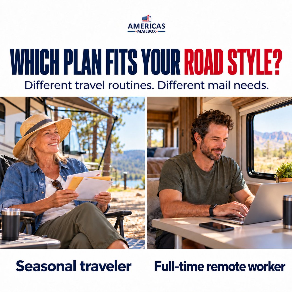 AmericasMailbox's tweet photo. π Seasonal traveler or full-time RVer?
Choose mail service that fits your routine.
Silver & Gold: physical forwarding.
Titanium Plus: view envelope scans online.
Prefer physical or digital mail? π¬
Chat with us at https://t.co/ufE9mRAo6n.
#rvlife #mailforwarding #snowbirds https://t.co/OhcrU0GT9I