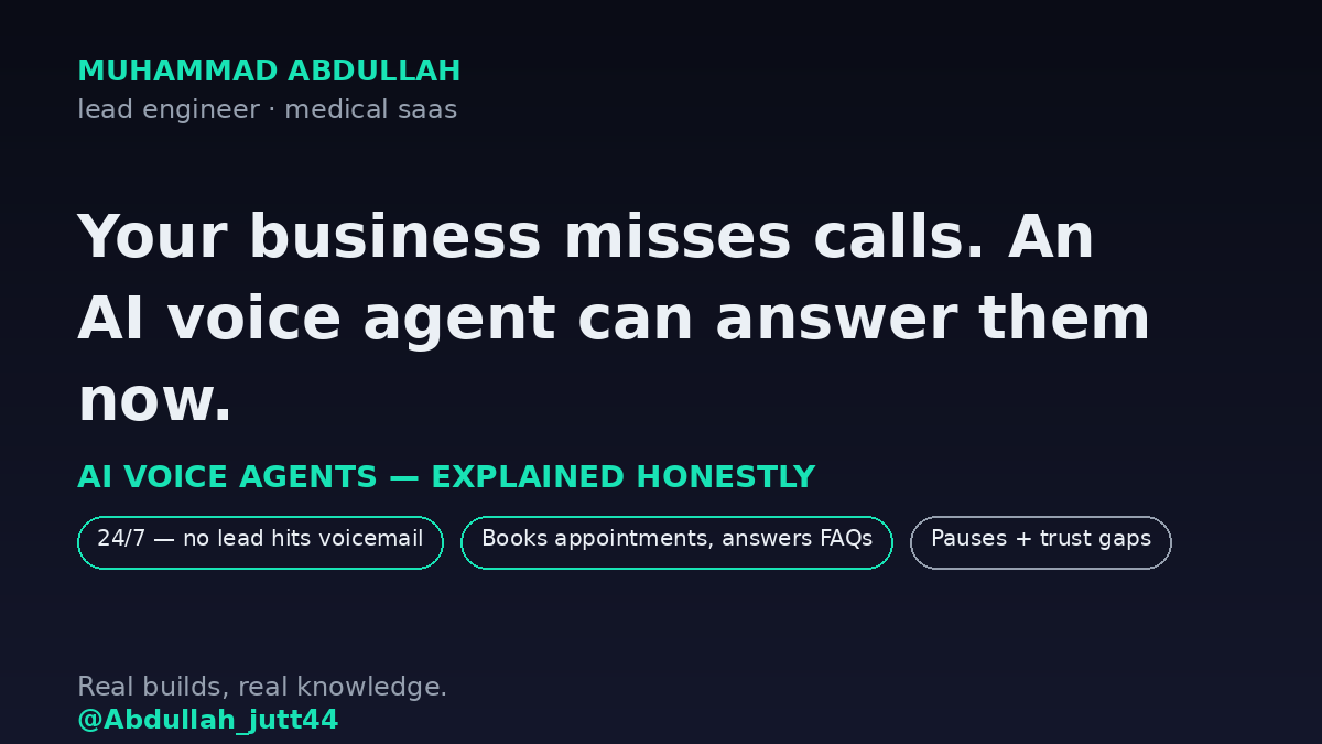 Abdullah_jutt44's tweet photo. AI voice agents can now answer your business calls — book appointments, answer FAQs, 24/7. Upside: no lead ever hits voicemail. Downside: awkward pauses, misheard names, trust issues. Would you let AI pick up your line? https://t.co/0neYvLBRX2