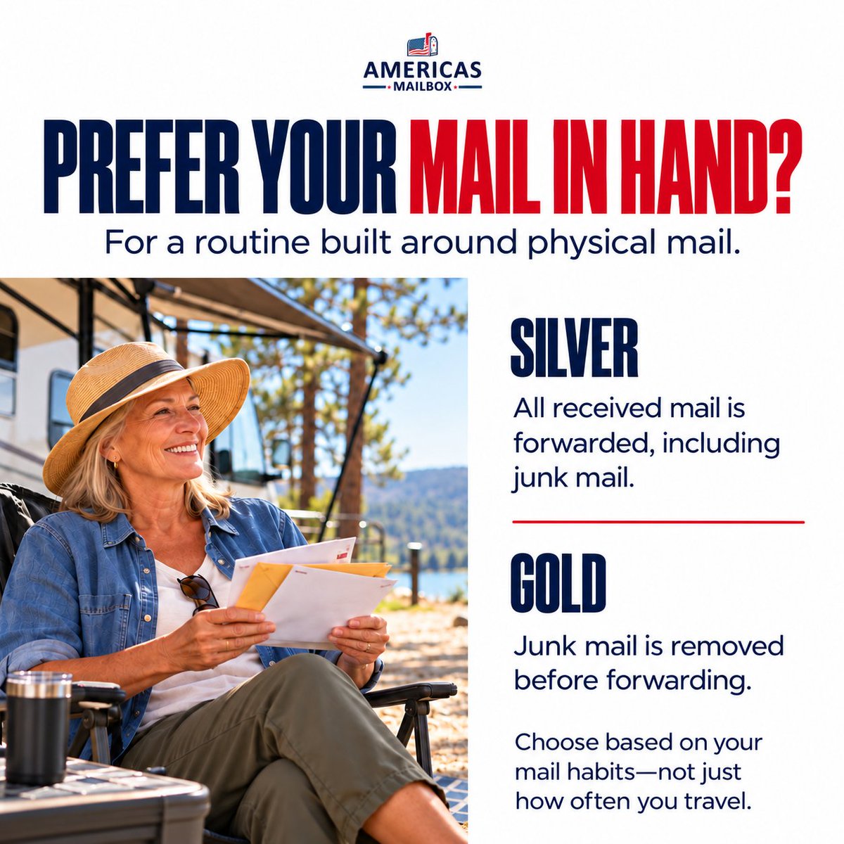 AmericasMailbox's tweet photo. π Seasonal traveler or full-time RVer?
Choose mail service that fits your routine.
Silver & Gold: physical forwarding.
Titanium Plus: view envelope scans online.
Prefer physical or digital mail? π¬
Chat with us at https://t.co/ufE9mRAo6n.
#rvlife #mailforwarding #snowbirds https://t.co/OhcrU0GT9I