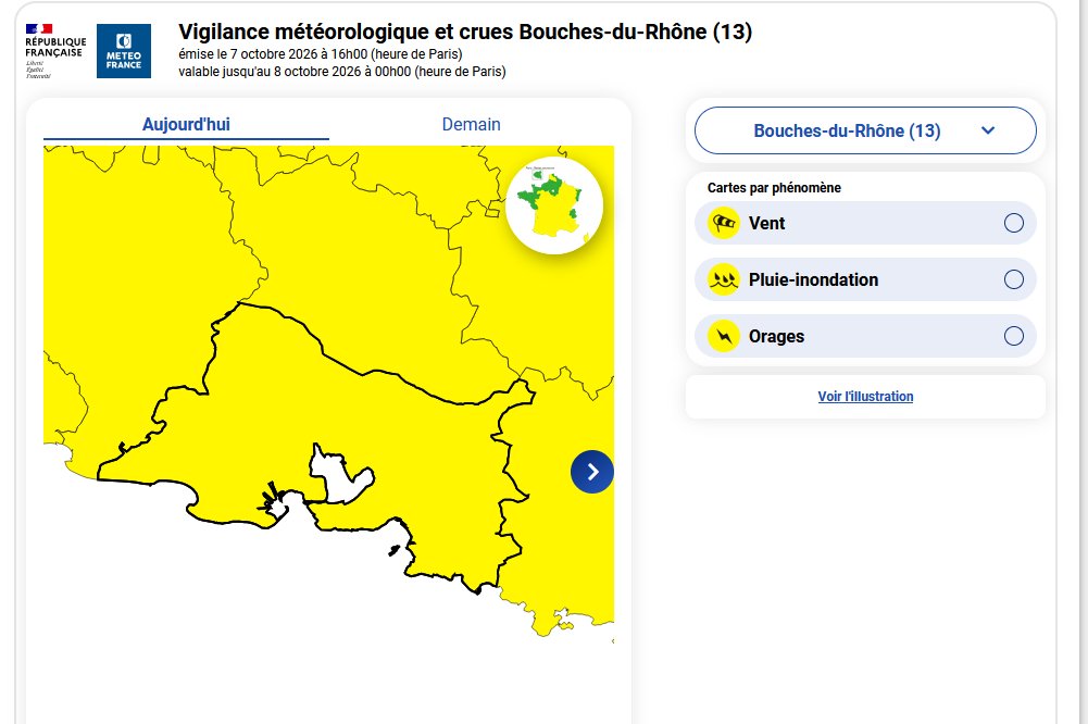 Image de Préfet de la région Provence-Alpes-Côte d'Azur - #Vigilance🟡 Maintien de la vigilance jaune pour le paramètre vent jusqu'en début de matinée (vendre