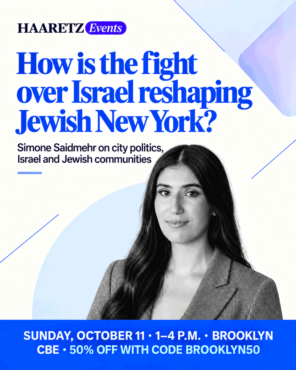 haaretzcom's tweet photo. Join Haaretz at Congregation Beth Elohim in Brooklyn this Sunday, October 11, at 1 p.m. for an afternoon of live conversation on Israel, the U.S. and the stories shaping both. Get 50% off with code Brooklyn50

More information here: https://t.co/abORRWmtiI

@Bsamuels0 @gracekgilson @saidmehr_simone @ztnagham @Etanetan23 @rtimoner