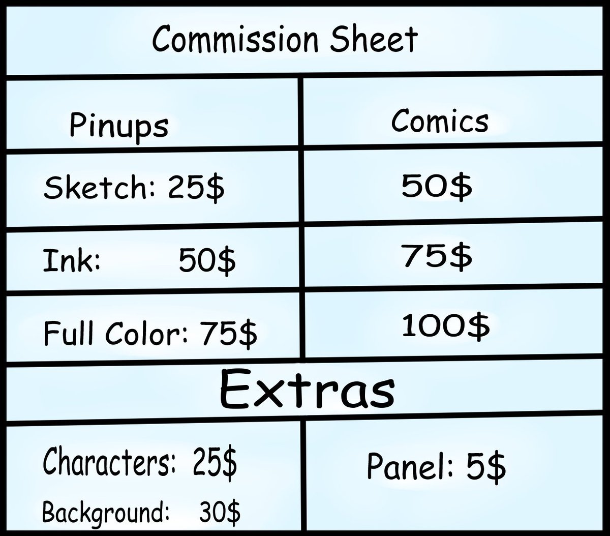 Sun1Sol's tweet photo. Commissions are Open!
There will be 25 slots avaliable
(Comics start with 5 panels, you can go up to 9 a page)
If your interested then DM me and we can discuss further details there, thank you have a great day! https://t.co/ESJSj0bAoy