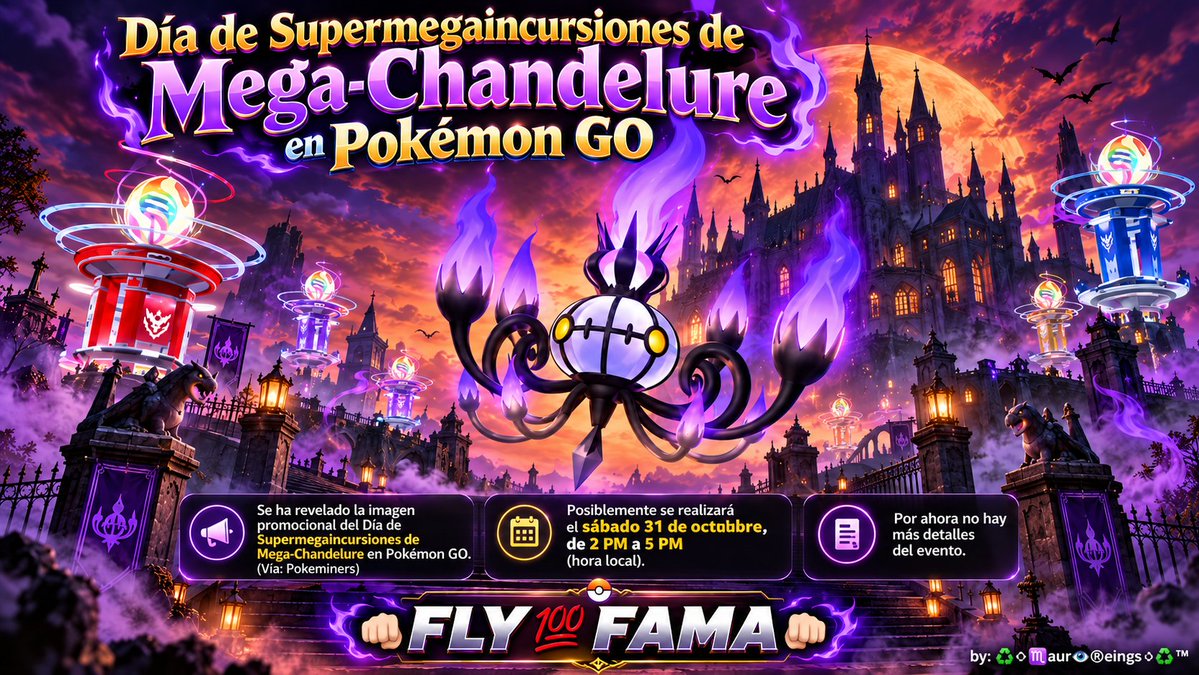 martinezhuevo's tweet photo. 🚨👻 ¡MEGA-CHANDELURE PODRÍA LLEGAR A POKÉMON GO! 🔥💜
🎃 Día de Supermegaincursiones
📅 31 de octubre
⏰ 14:00 a 17:00 (hora local)
⚠️ ¡Aún sin confirmación oficial!
📢 Vía: Pokéminers
🔥 ¿LISTOS PARA LA BATALLA? 😱👇
#PokemonGO #MegaChandelure #Pokemon https://t.co/LqCxnCv8iB