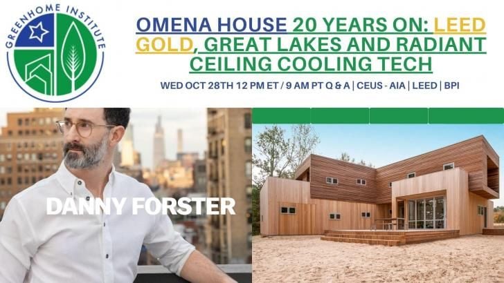 PAGreenbuilding's tweet photo. Free Webinar: Omena House 20 Years On: LEED Gold, Great Lakes &amp; Radiant Ceiling Cooling, October 28, 12 pm ET https://t.co/N6LSjOZ0cE #GHI #GreenHomeInstitute #HVAC #radiantcooling #homes #architecture #design #IAQ #health #decarbonization #free #sustainability #greenbuilding https://t.co/acjYG1rxVz