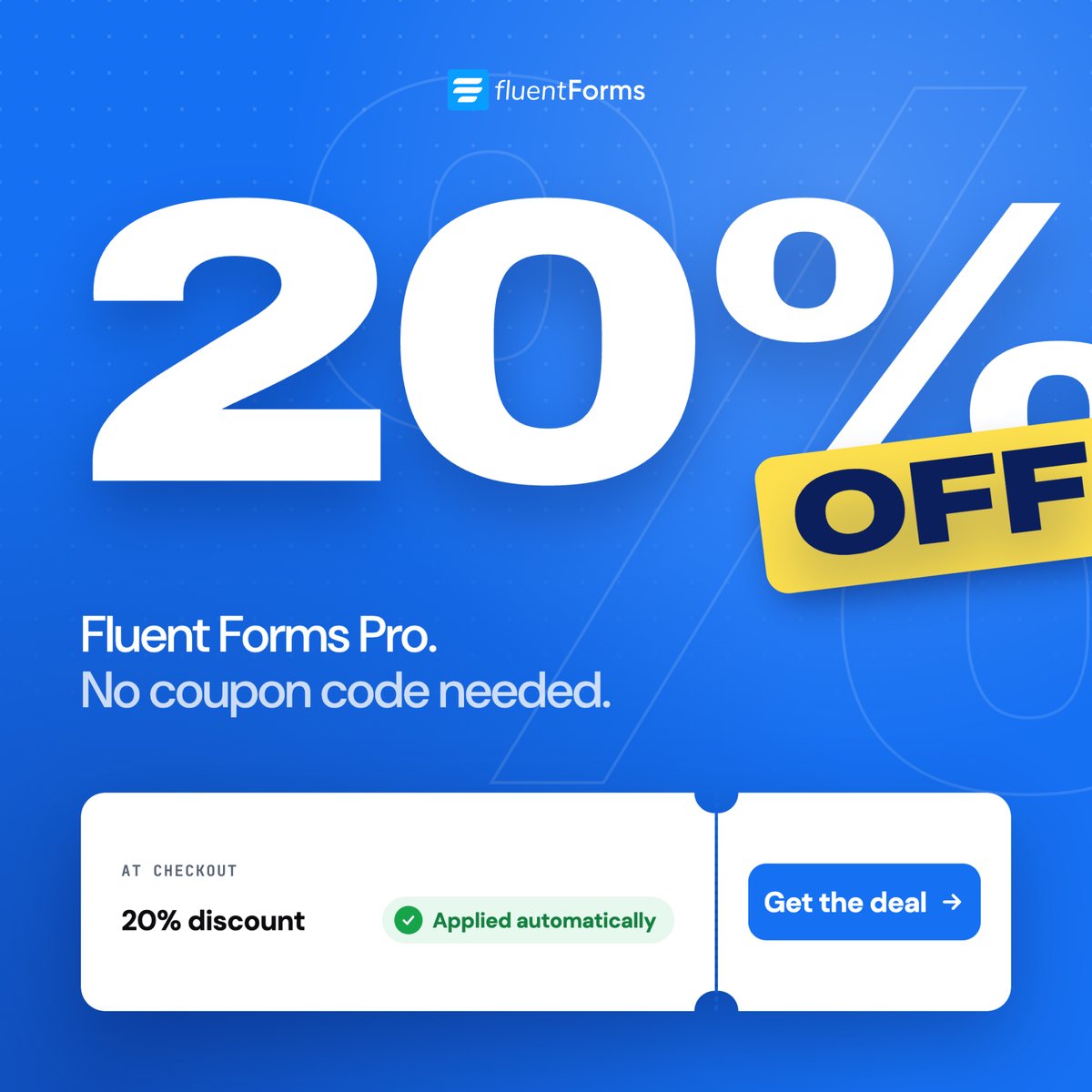 Fluent_Forms's tweet photo. 20% off Fluent Forms Pro. 🎉

Every Pro plan, 20% lower at checkout. Conditional logic, payments, integrations, and more.

Grab the deal 👉 https://t.co/up6epNwR9Y https://t.co/E4Zyw8MuMT